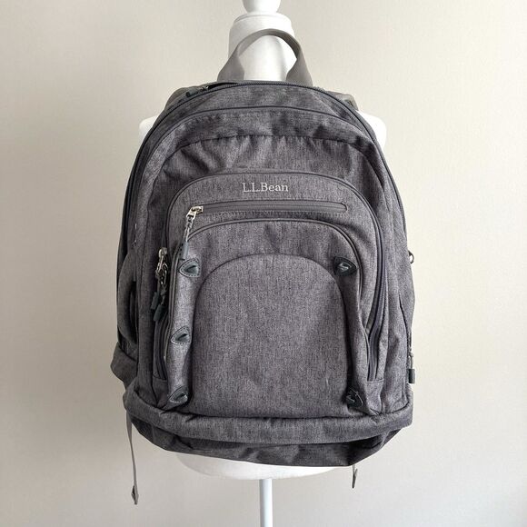 LL Bean Gray Large Backpack Laptop Travel Bag Pockets Shoe Compartment - Picture 1 of 11